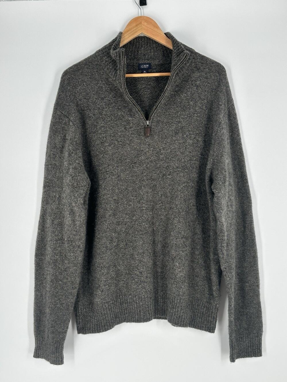 J.Crew Jumper Mens XL Grey 100% Lambswool 1/4 Zip Mock Neck Knit Winter Preppy